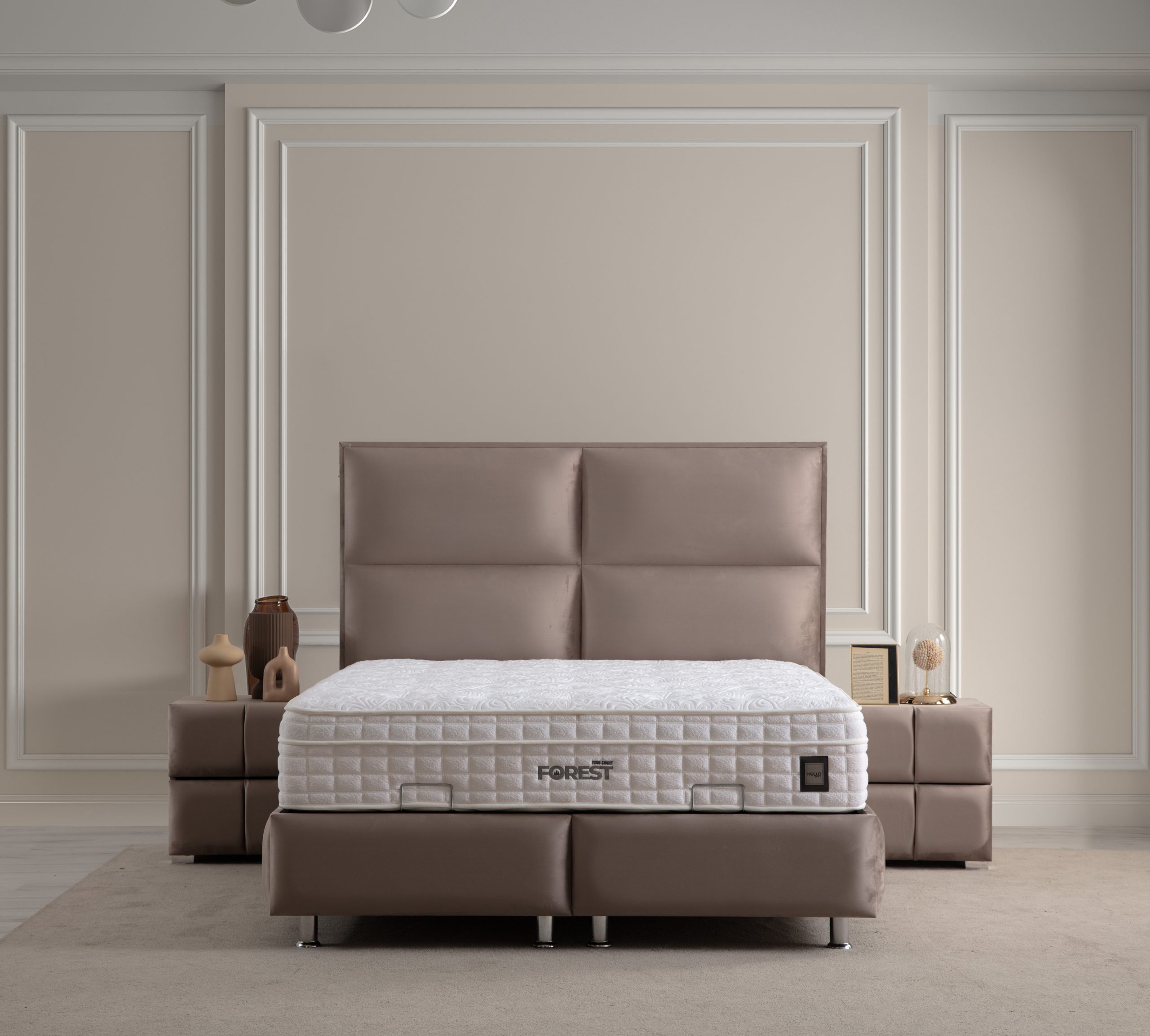 Pat tapitat Sidney cu tablie matlasata somiera metalica si depozitare