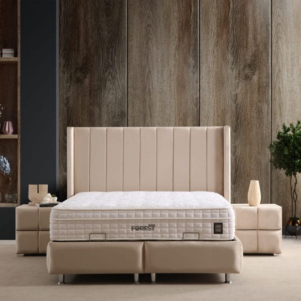 Pat tapitat Tokyo cu linii verticale somiera metalica si depozitare