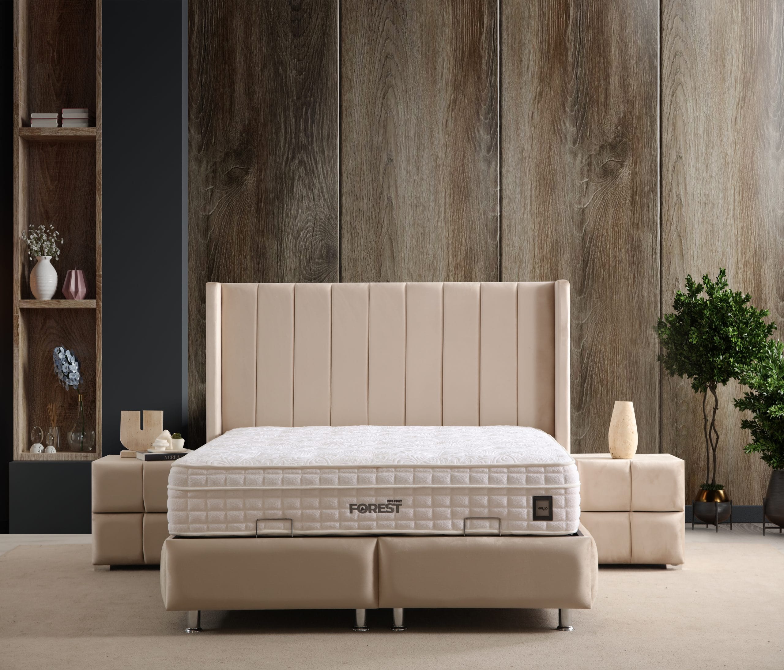 Pat tapitat Tokyo cu linii verticale somiera metalica si depozitare