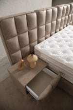 Pat Tapițat Tesla – Somieră Metalică Rabatabilă și Depozitare 4