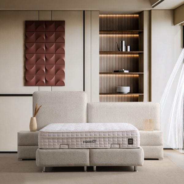 Pat tapitat Oliv cu tablie rotunjita somiera metalica si depozitare