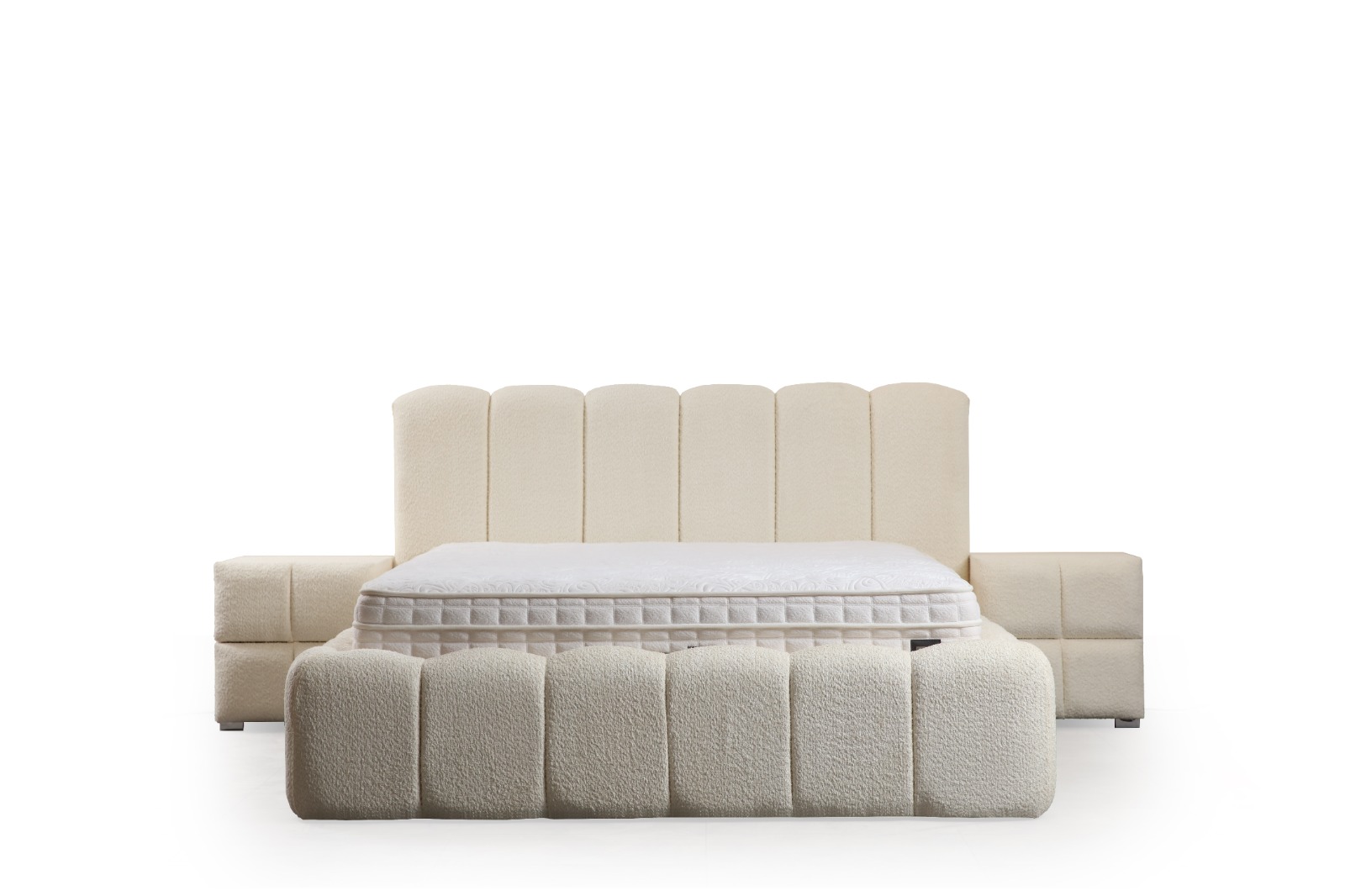 Pat tapitat Alya design scoica Art Deco cu somiera metalica si depozitare