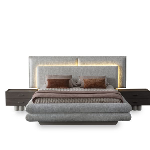 Pat tapitat INTESO cu iluminare LED si lada de depozitare - Studio Concept