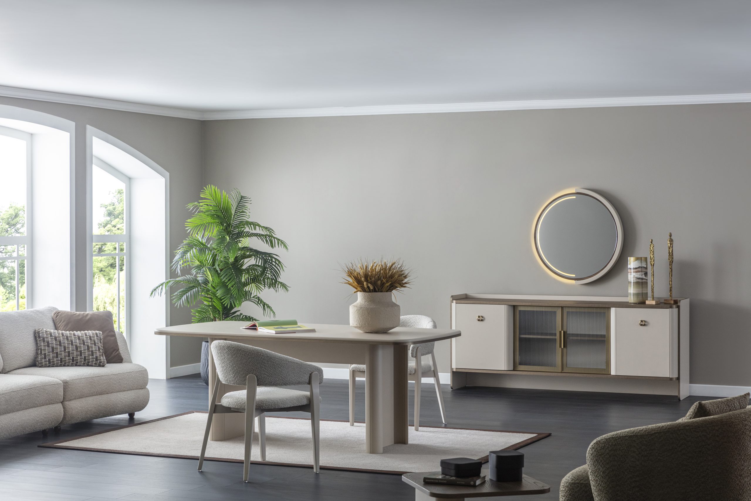 Set dining Monaco cu 6 scaune și comodă premium