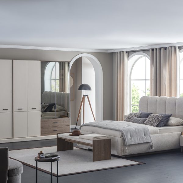 Set mobila dormitor STELLA incluzand pat, noptiere, dulap si comoda make-up - Studio Concept