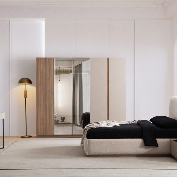 Set dormitor Olivia cu pat tapitat dressing si comoda toaleta