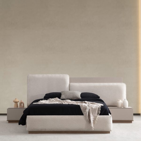 Pat tapitat Olivia cu tăblie verticală somieră metalică și depozitare