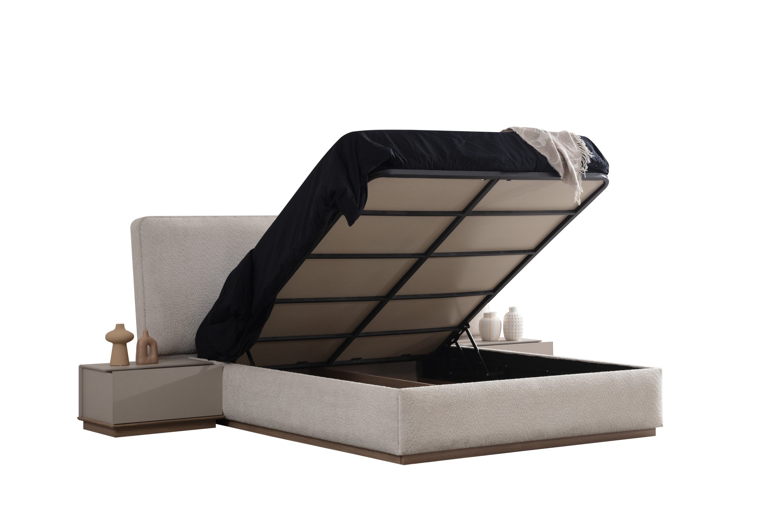 Pat Tapițat Oreo – Somieră Metalică Rabatabilă și Depozitare 11