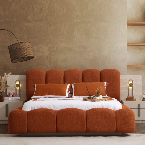 Pat tapitat Pablo cu tablie geometrica somiera metalica si depozitare