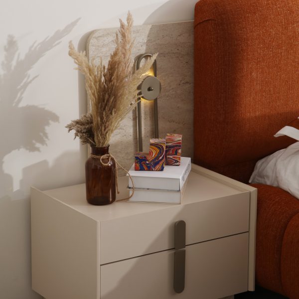 Noptiera cu 2 Sertare PABLO – Design Modern, Finisaj Mat și Bază Piatră