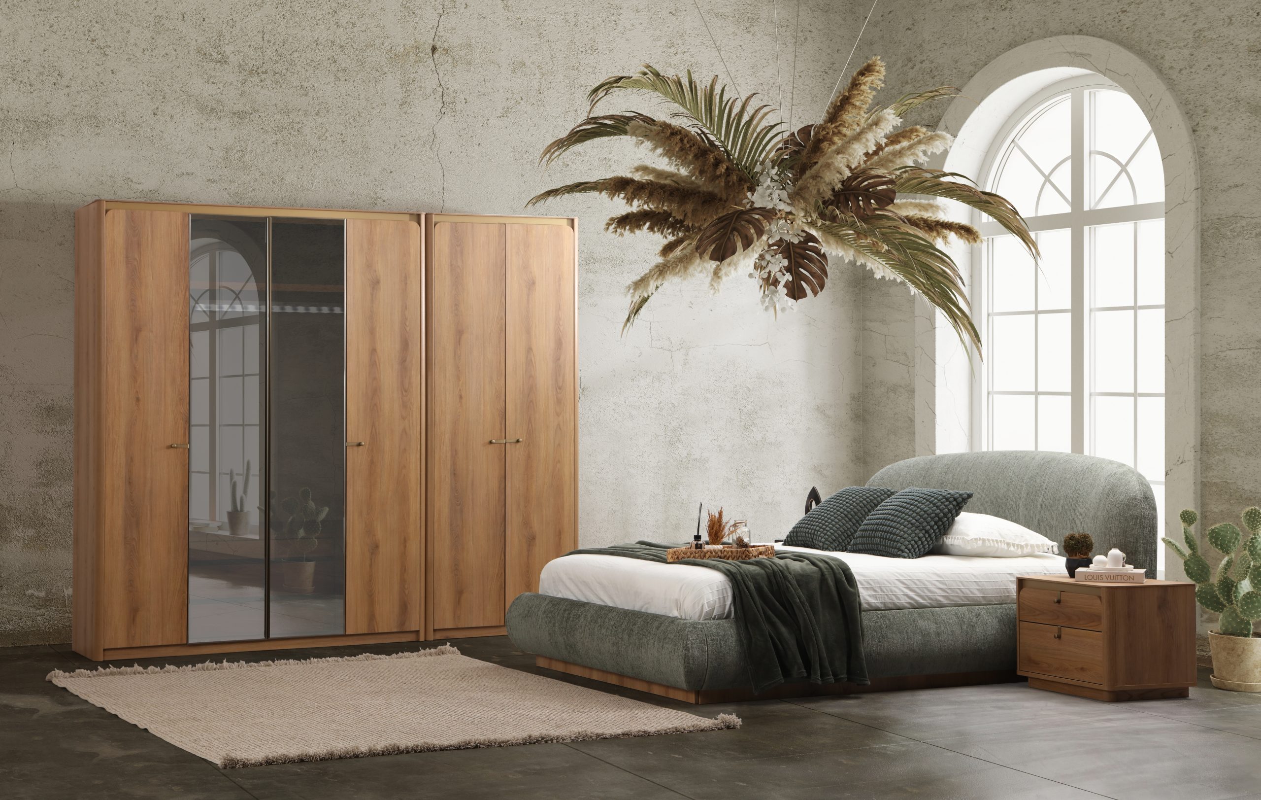 Set dormitor ICON complet cu pat curbat dressing si masa makeup