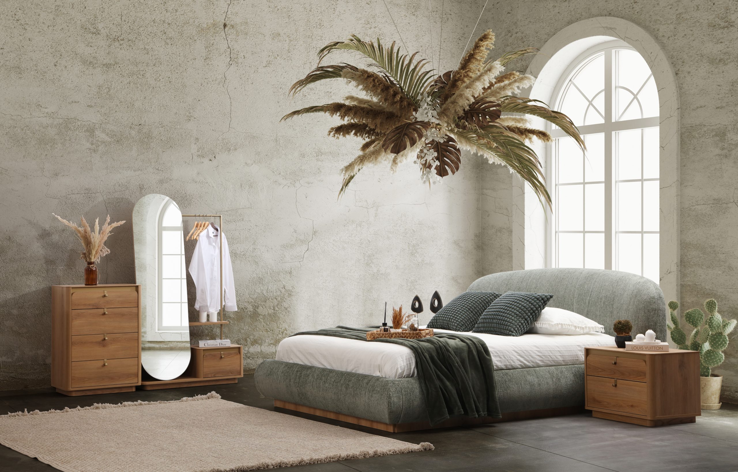 Set Dormitor STELLA – Design Modern Complet (Pat, Noptiere, Dulap, Comodă)