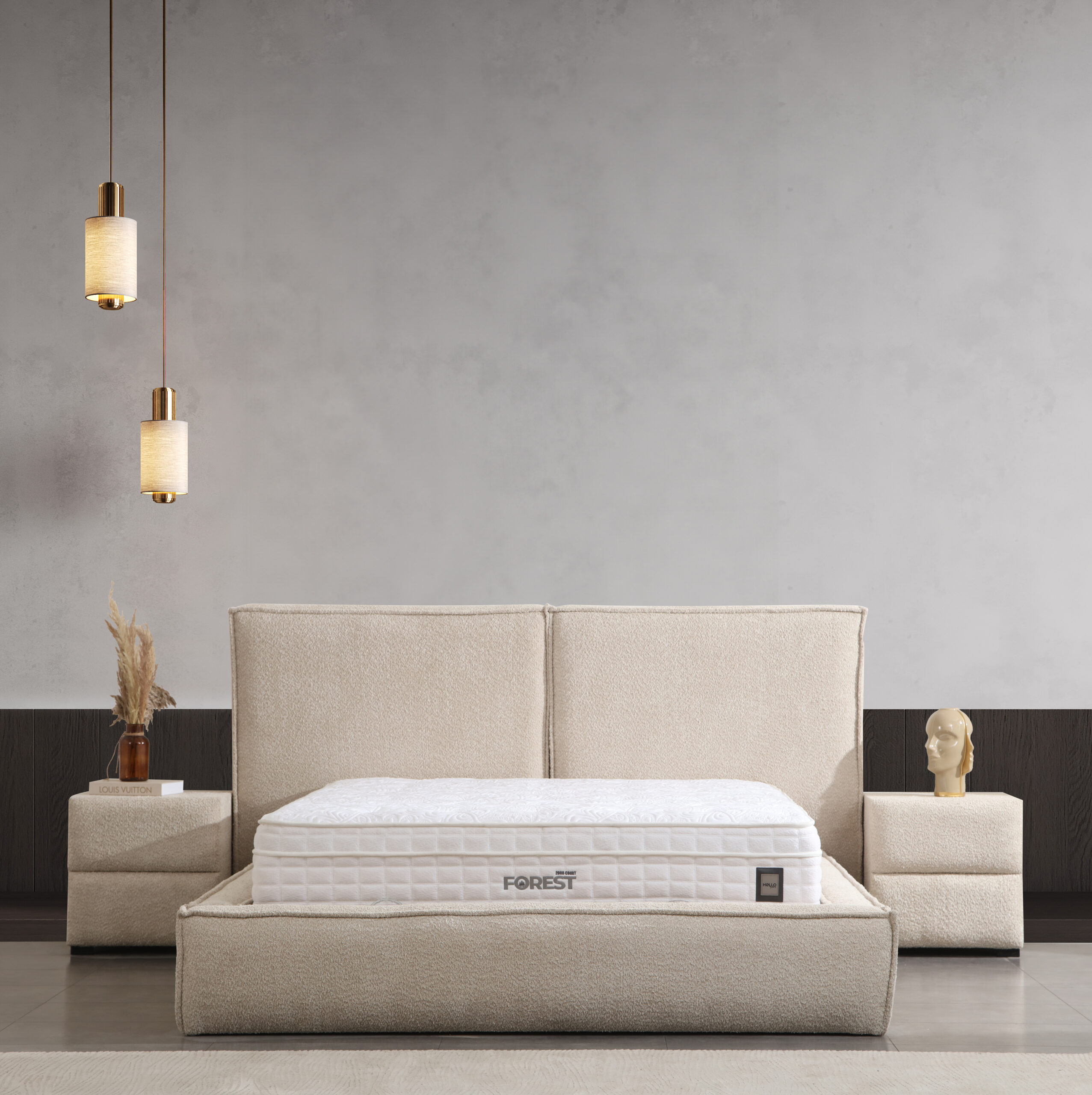 Pat tapitat bucle Felix cu somiera rabatabila si depozitare