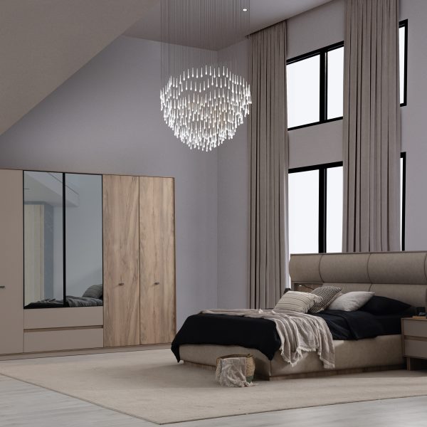 Set dormitor complet Osso cu pat LED dressing si comoda makeup