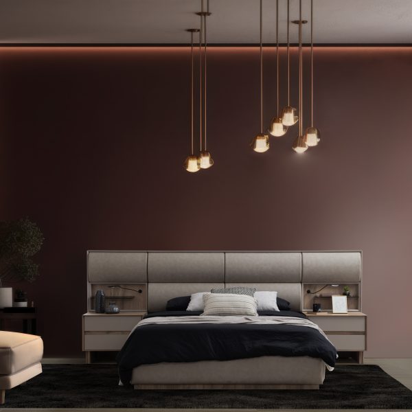 Pat tapitat OSSO cu iluminare LED si somiera metalica rabatabila