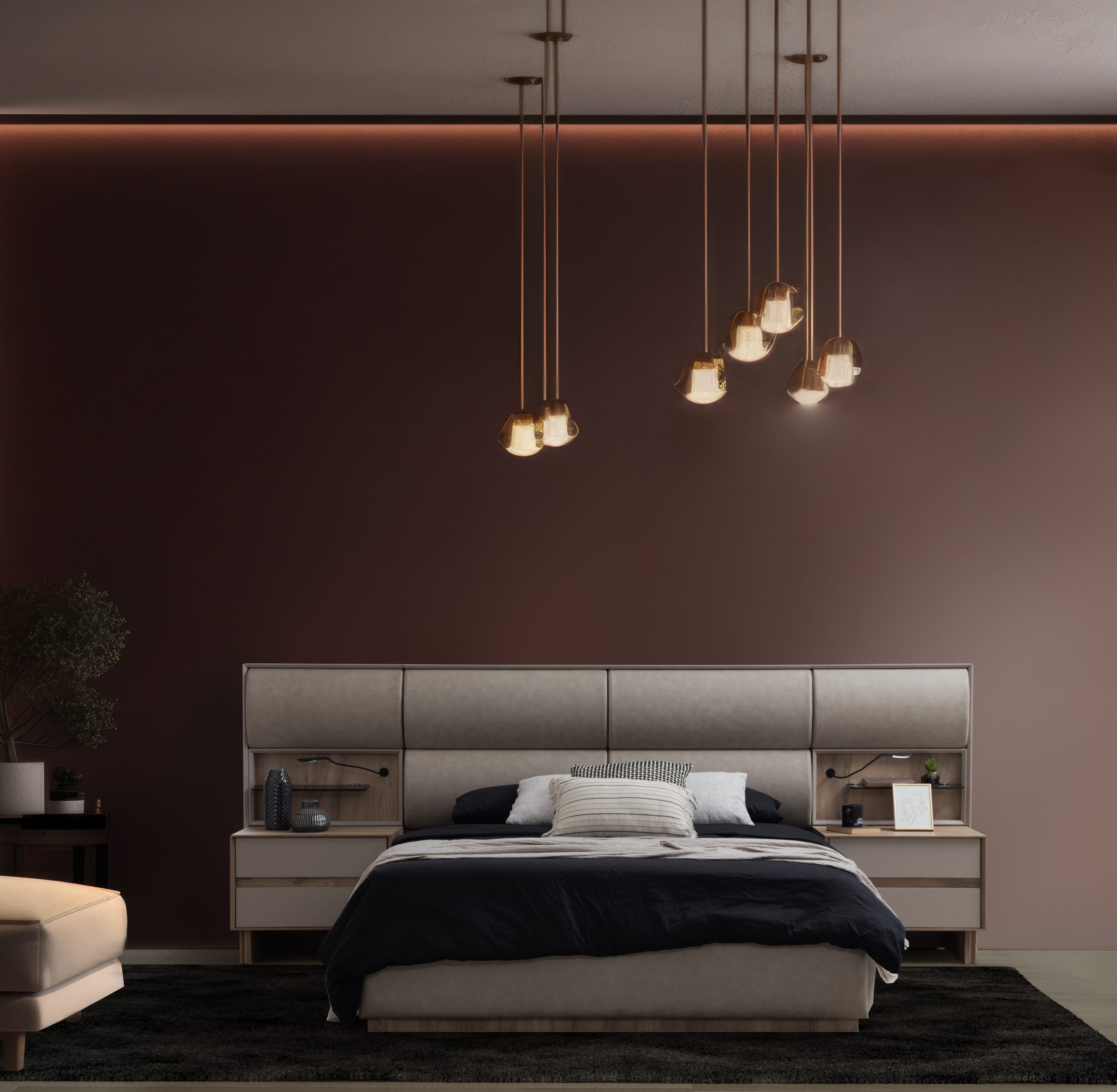 Pat tapitat OSSO cu iluminare LED si somiera metalica rabatabila