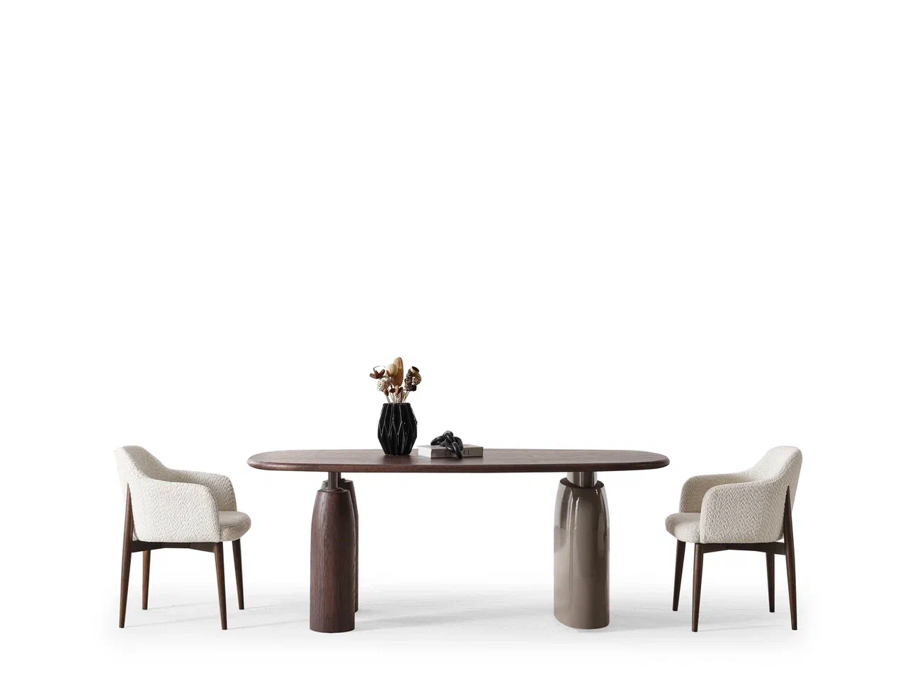 Masă Extensibilă Bold – Design Sculptural Crem, MDF Vopsit și Bază cu Accent Lemn 9