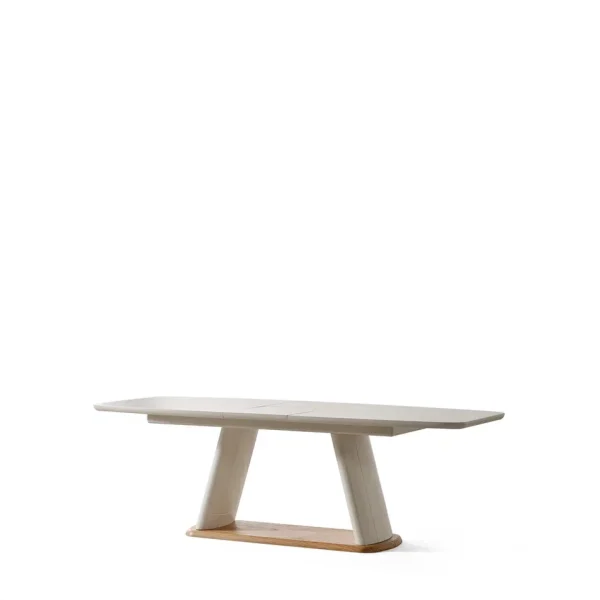 Masa extensibila Bold crem design sculptural MDF vopsit baza accent lemn