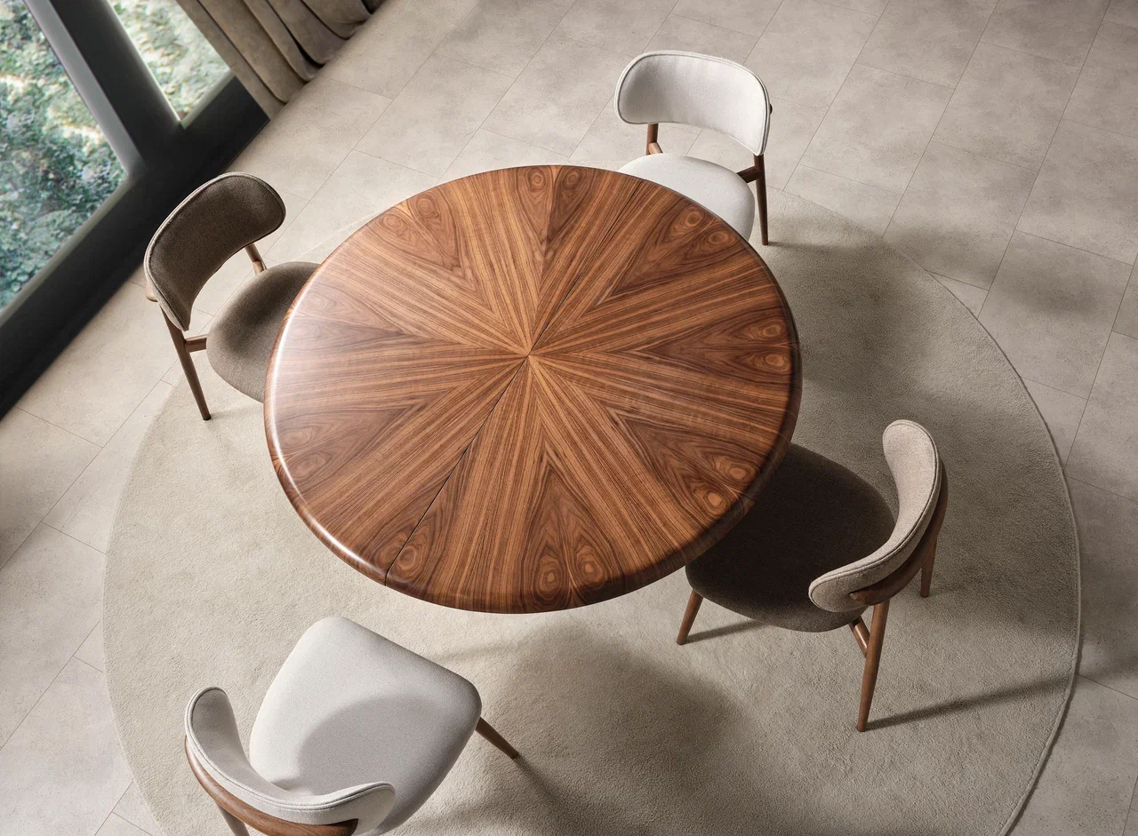 Masă Extensibilă Bold – Design Sculptural Crem, MDF Vopsit și Bază cu Accent Lemn 6