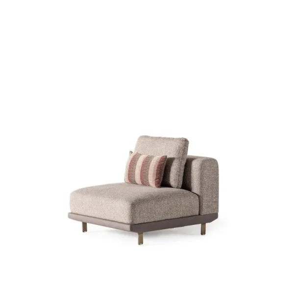 Canapea Modulară Harmony – Tapițerie Texturată, Detalii Nuc și Bază de Contur din Piele 11