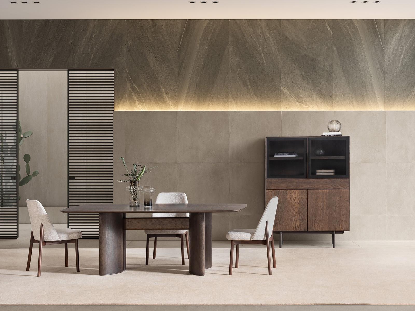 Masă Extensibilă Bold – Design Sculptural Crem, MDF Vopsit și Bază cu Accent Lemn 13