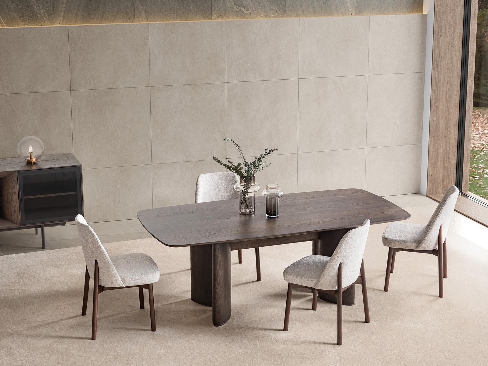 Masa dining Soho 210 cm nuc cu baza neagra riflata design modern