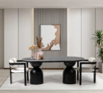 Masă Dining Ovală SILEX – Blat cu Print Digital și Bază Sculpturală din Lemn 6