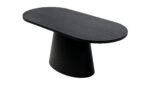 Masă de dining ovală ORBIX neagră cu blat din furnir de lemn și bază centrală tronconică modernă