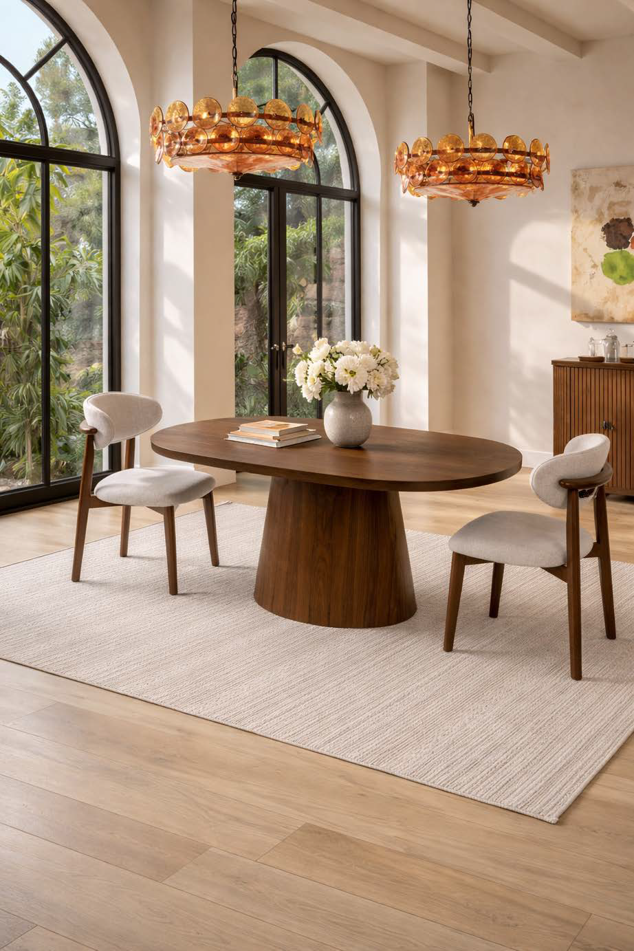 Masă Extensibilă Bold – Design Sculptural Crem, MDF Vopsit și Bază cu Accent Lemn 11